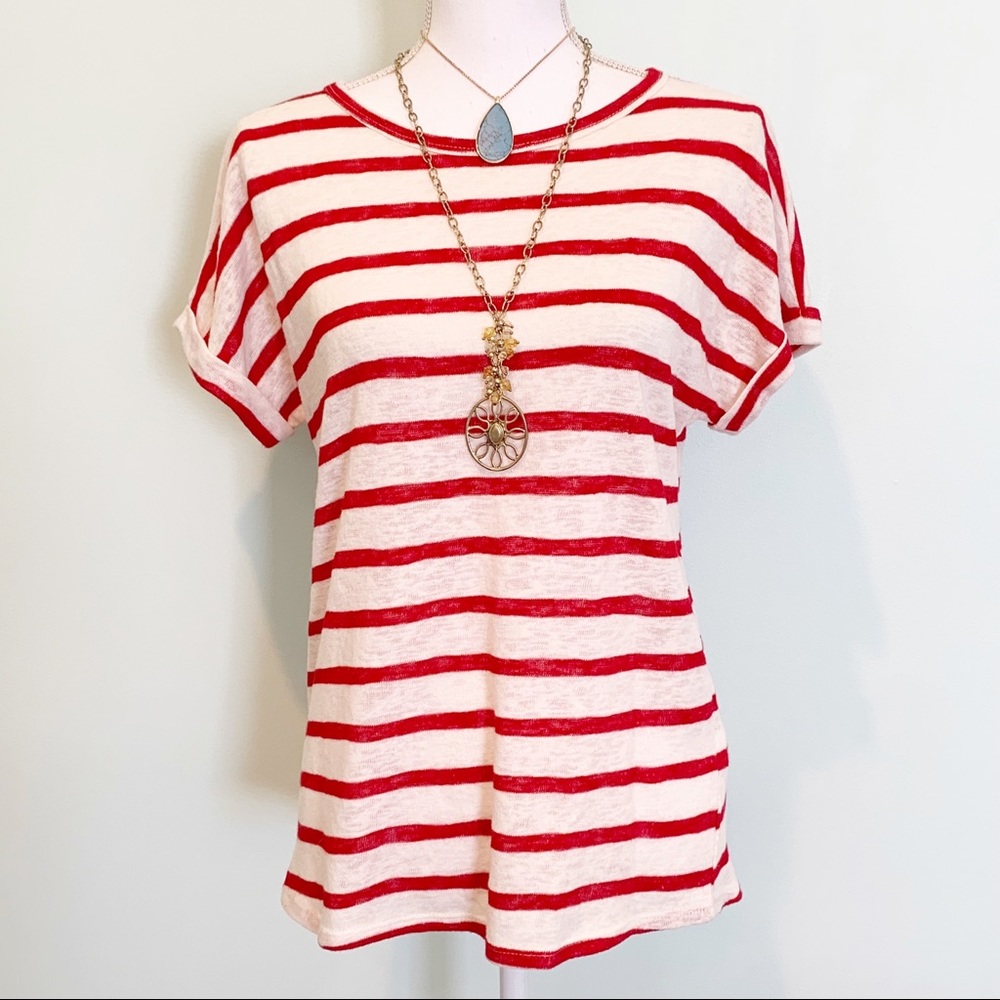 Hailey & Co. Red Striped Semi Sheer Sailor Sweater Knit Top Small S